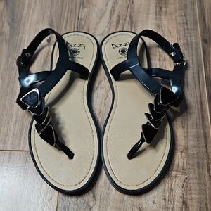 Dizzy Black T-Strap Sandals with Geometric Accents 7